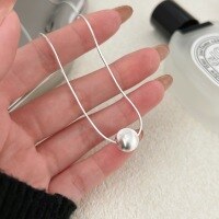 wholesale 925 Sterling Silver Frosted Brushed Ball Necklace for Women, Korean Summer New Ins Trendy High-End Minimalist Choker-Pure silver (40+5CM)