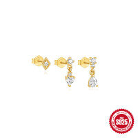 wholesale S925 Sterling Silver Diamond-Encrusted Exquisite Hexagram Star Heart Stud Earrings-3-piece set, gold #5&gt;925 silver
