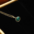 wholesale 9K Gold Light Luxury White Shell Crystal Oval Malachite Double-sided Pendant Women's Elegant Collarbone Necklace-0-3