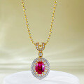 wholesale S925 Gold-Plated Bohemian Style 6*8mm Pigeon Blood Red Oval Pendant for Women, Adjustable-0-0