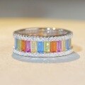 wholesale S925 Sterling Silver European and American Cross-Border Hit Rainbow Ring for Women with Multi-Colored Zirconia and Full Diamond Accent Band-0-3
