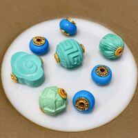 wholesale 925 silver inlaid with natural magnesite fret bead, lotus flower ruyi accessory, and pomegranate seed turquoise companion ore DIY semi-finished product-Small spacer beads