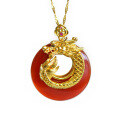 wholesale Metal material: 925 gold-plated silver A red jade eccentric buckle with a dragon zodiac agate and chalcedony pendant for one's birth year-0-4