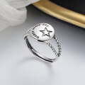 wholesale S925 Sterling Silver Double Layer English Letter Five-Pointed Star Ring Korean Style Creative Petite Design Index Finger Ring for Women-0-0