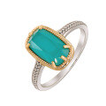 wholesale S925 silver plated 14K gold electroplated split-color with white crystal and turquoise, 24 French vintage style ring by Dunli Jewelry-0-0