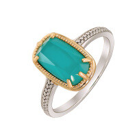 wholesale S925 silver plated 14K gold electroplated split-color with white crystal and turquoise, 24 French vintage style ring by Dunli Jewelry-White crystal + turquoise ring Mido No. 5