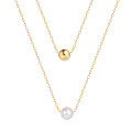 wholesale S925 Sterling Silver Double Layer Stacking Pearl Bead Collarbone Necklace,。-0-4