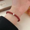 wholesale S925 Sterling Silver Cat's Eye Bead Vermilion Bracelet for Women, Minimalist and Fashionably Understated Elastic Cord Strand Anklet-0-0