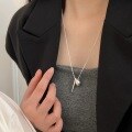 wholesale S925 Sterling Silver Korean Version Heng Long Pendant Necklace for Women, Minimalist Small Geometric Square Bar Collarbone Chain-0-1