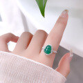 wholesale S925 Sterling Silver New Chinese Style Green Chalcedony Gourd Ring for Women, National Style Inlaid Fashion Design Light Luxury and Noble Ring-0-5