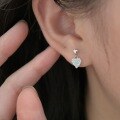 wholesale 999 Sterling Silver Inlaid Heart Earrings for Women, Small and Luxurious, Stylish and Elegant with Fringe Design-0-1
