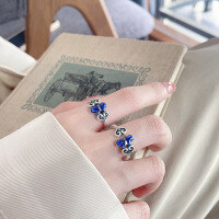 wholesale S990 Silver Vintage Creative Enamel Drip Glaze Small Fresh Butterfly Adjustable Ring Versatile Index Finger Ring-1307JM matte/approx. 3.2g Adjustable opening