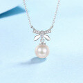 wholesale 925 Sterling Silver Natural Freshwater Pearl Necklace for Women with Exquisite Bow Pendant, Delicate Luxury Collarbone Chain Wholesale-0-5