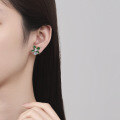 wholesale S925 Sterling Silver Moissanite Leaf Colored Earrings for Women, Small and Minimalist Advanced Design Fashion Versatile Ear Accessories-0-3