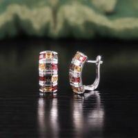wholesale S925 Sterling Silver Alloy Exotic Style Colored Gemstone Earrings Natural Garnet Crystal Studs New Design-Natural Garnet + Citrine + Smoky Quartz Earrings