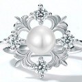 wholesale Metal Material: 925 Sterling Silver New Ins Style Snowflake Pearl Ring for Women, Designed as a Christmas Gift for Wholesale-0-3