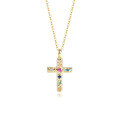 wholesale S925 Sterling Silver Colored Zircon Cross Pendant Necklace With Crinkle Texture-0-0