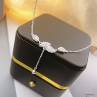 wholesale 999 Silver Full Diamond Leaf-Connected Tassel Necklace, Advanced Versatile Niche Design Sense Choker Wholesale-Pure Silver Jade Branches and Leaves Necklace Pure Silver
