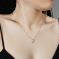 Sterling Silver Pendant with 2ct Moissanite and Emerald-Cut Bezel Setting-0-1