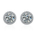 S925 Sterling Silver Moissanite Stud Earrings, Round Halo, Light Luxury, Versatile, High Carbon Diamond, Live Stream Hit-0-3