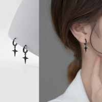wholesale S925 silver black star-shaped earrings for women, Korean-style minimalist summer short ear cuffs G9760-S925 silver pair>925 silver
