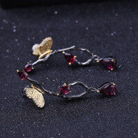wholesale S925 Sterling Silver Secret Garden Designer Butterfly Earrings, Natural Style with Genuine Topaz-Natural rose pomegranate earrings