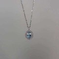 wholesale S925 Sterling Silver Natural Aquamarine Necklace for Women, Topaz Pendant Neck Jewelry, Light Luxury Advanced Sense Collarbone Chain-0-4
