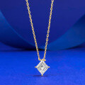 wholesale S925 Silver New Style One Carat Rhombus Necklace for Women with High Carbon Diamond Overlap Collarbone Chain-0-6