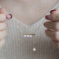 wholesale 18K Gold Diamond Akoya Seawater Pearl Balance Beam Note Necklace Women's High-End Round Collarbone Chain-0-3