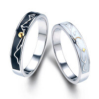 wholesale 18K gold high-end design new enamel color ring couple-style niche 9K men's and women's wedding bands-9K White Gold-Moon Women's Ring>12#