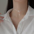 wholesale S925 Sterling Silver Small Fresh Star Moon Adjustable Matte Necklace for Women, Elegant Collarbone Chain D9083-0-3