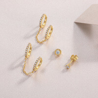 Metal Material Gold Fashion Non-Fading Silver Earrings, Luxury Three-Way Stackable Moissanite Earrings Custom Processing.-Moissanite 3.0mm/10 points + 32 beads  925 silver plated with yellow tint