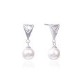 wholesale S925 Sterling Silver Triangle Shell Pearl Earrings for Women, European and American Ins Style, Minimalist Niche Design Ear Accessories Wholesale-0-4