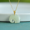 wholesale 18K Gold Certificate, Hetian Jade Elephant Pendant, Guochao Chinese Style Necklace, Collarbone Chain, Natural Jade Pendant for Women-0-2
