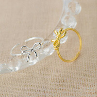 wholesale S925 Sterling Silver Fresh and Sweet Style Niche Design Double-layer Bow Open Ring R02134-Silver>Adjustable opening