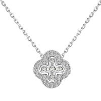 wholesale S925 Sterling Silver Korean Japanese Light Luxury Necklace for Women, Fresh and Versatile Floral Four-Leaf Clover Shell Pearl Agate Zircon Collarbone Chain-DY190703-SW-WH 925 silver