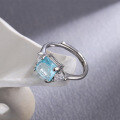 wholesale S925 silver Japanese and Korean pop fashion ring set with imitation natural topaz aquamarine stone, exuding a single trendsetter's temperament-0-1