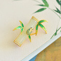 wholesale 925 silver gold-plated retro Chinese-style cold enamel bamboo joint and Hetian jade brooch with bamboo leaf gemstone pin-0-5