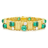 wholesale Metal Material: 925 Silver Gold Plated, High Carbon Diamond, Ancient Gold Technique, Muzo Green, New Chinese Style Jewelry, Qipao Women's Bracelet-Muzo Green 17cm 925 Silver