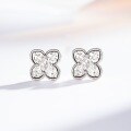 24K Gold Plated Silver Needle CNC Ice Crush Four-Leaf Clover Stud Earrings Unisex-0-0