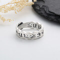 wholesale S925 Sterling Silver Matte Vintage Antique Craft Hollow Six-Character Mantra Ring, Unisex Bohemian Statement Band-0-3