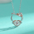 wholesale S925 Sterling Silver Moissanite Kitty Cat Pendant with a Movable Heart Pendant, Minimalist Design Versatile Necklace-0-0