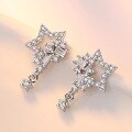 wholesale S925 Sterling Silver Star Full Diamond Tassel Earrings for Women, Five-Point Star Exquisite Zirconia Tassel Long Drop Earrings-0-2