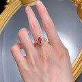 wholesale Metal: 925 Silver Gold Plated Stunning Jewelry Live Stream Collection Wine Heart Red Marquise 5*10mm Vintage Pigeon Blood Red Ruby Ring Band-0-3