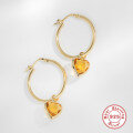 wholesale S925 Sterling Silver INS Diamond-Encrusted Heart Pendant Topaz Hoop Earrings for Korean Style Chic Wear-0-5