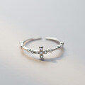 wholesale S925 Sterling Silver Cold Minimalist Style Diamond-Embedded Cross Ring Trendy and Edgy Women's Index Finger Ring R01391-0-2