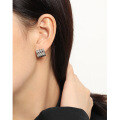 wholesale S925 Sterling Silver Geometric Square Stripe Textured Minimalist Versatile Korean Version Ins Niche Design Stud Earrings for Women-0-2