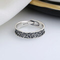 wholesale S925 Sterling Silver Retro Vintage Geometric Irregular Wave Thai Silver Ring Hip Hop Punk Style Index Finger Ring-0-1