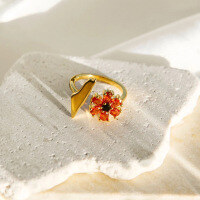 wholesale S925 sterling silver original unique Palestine map flower ring, niche fashion women's ring-BZ0662-Gold>Adjustable opening
