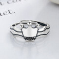 wholesale S925 Silver Vintage Antique Plated Angel Crown Ring, Chic and Fashionable Korean Style Silver Jewelry-0-1